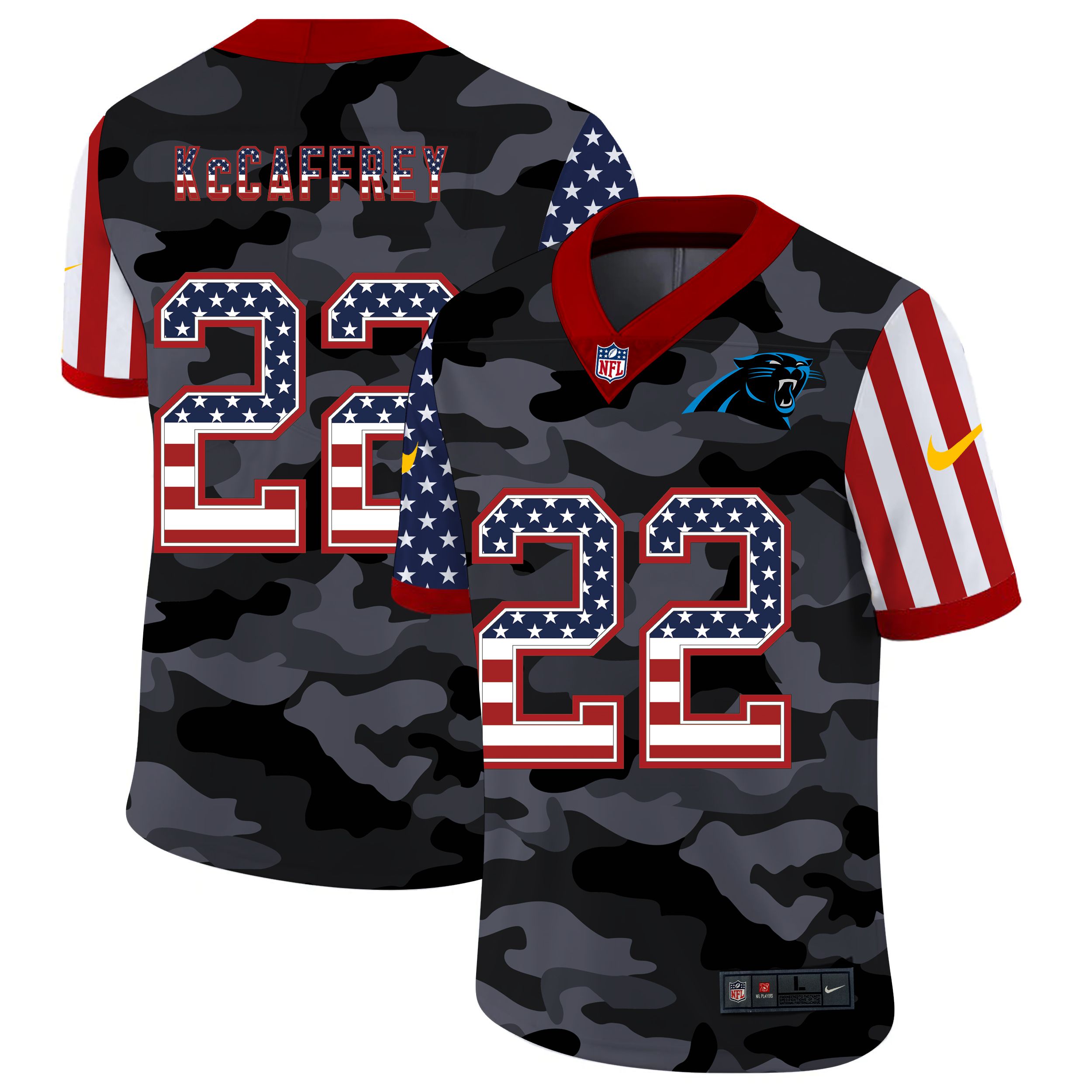 Men Carolina Panthers #22 McCaffrey 2020 Nike USA Camo Salute to Service Limited NFL Jerseys->carolina panthers->NFL Jersey